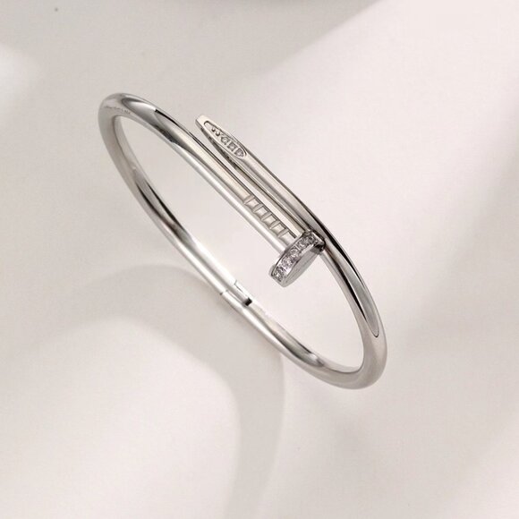 Stainless Steel Nail Bangle | Zircon Stones | Waterproof, Tarnish Proof - Picture 1 of 2